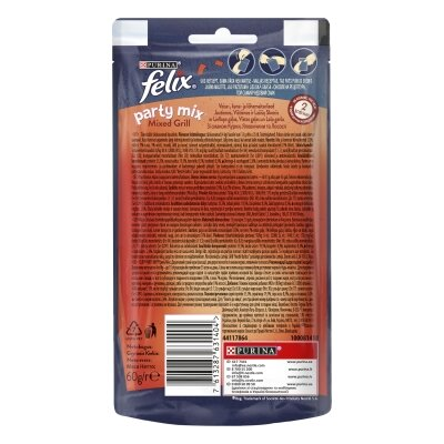 Ласощі для дорослих кішок Purina Felix Party Mix Гриль Мікс зі смаком курки, яловичини і лосося, 60 г