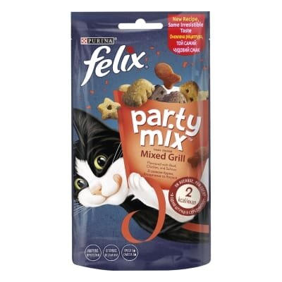 Ласощі для дорослих кішок Purina Felix Party Mix Гриль Мікс зі смаком курки, яловичини і лосося, 60 г