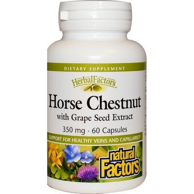 Екстракт кінського каштана і виноградних кісточок Natural Factors HerbalFactors Horse Chestnut with Grape Seed 350 мг, 60 капсул