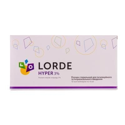 Лорде HYPER розчин стер. д/інг. та промив. носу 3 % по 4 мл у конт. полім.№ 10