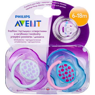 Пустушка силіконова Philips Avent Freeflow SCF172/22 ортодонтична дихаюча, 6-18 місяців, 2 шт