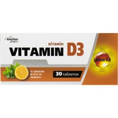 Вітамін D3 2000 МE Solution Pharm таблетки зі смаком м'яти та лимону №30
