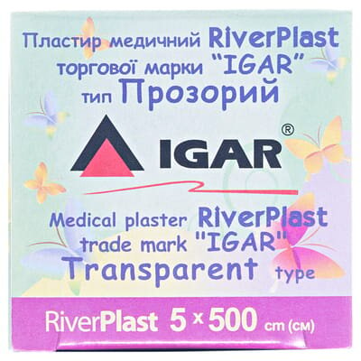 Пластир медичний IGAR RiverPlast тип Прозорий на полімерній основі (поліетилен) 5 см х 500 см, 1 штука