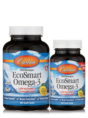Омега-3 Carlson Labs EcoSmart Omega-3, лимон, 90+30 желатинових капсул