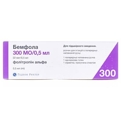 Бемфола розчин д/ін. 300 МО (22 мкг) по 0.5 мл №1 у поперед. запов. руч. з голк. та серв.