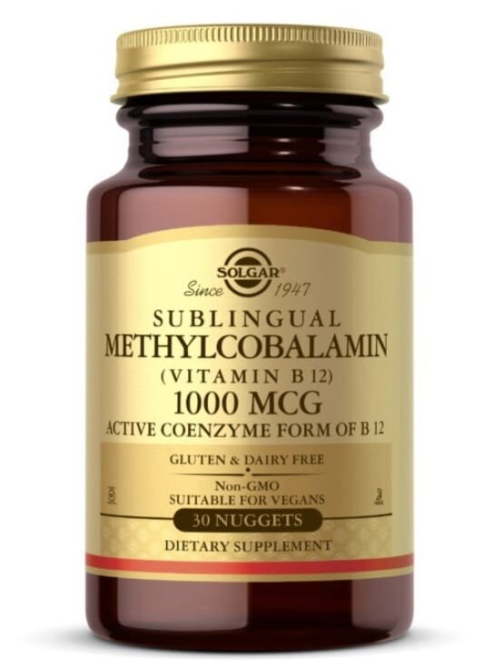 Метилкобаламін (Вітамін В12) Solgar Methylcobalamin (Vitamin B12) 1000 мкг сублінгвальний таблетки №30