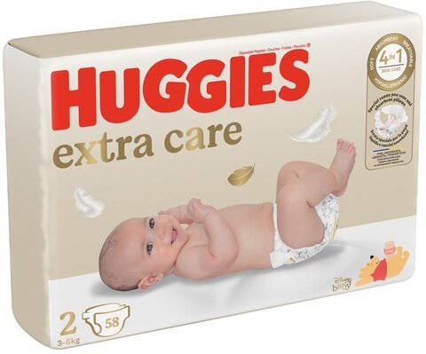 Підгузки Huggies Extra Care дитячі, розмір 2, 3-6 кг, 58 шт