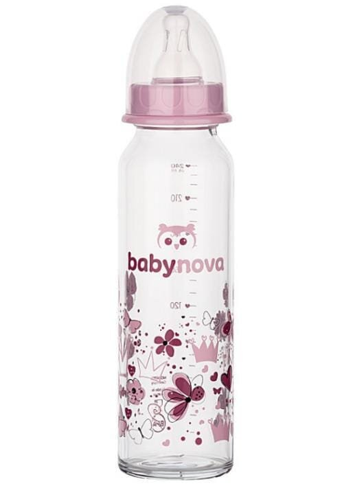 Пляшка Baby-Nova 43706-1 скляна з декором для дівчинки, 240 мл
