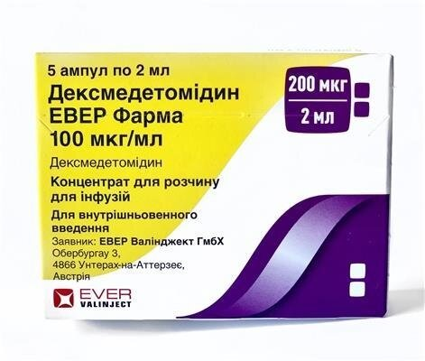 Дексмедетомідин Евер Фарма концентрат для р-ну д/інф. 100 мкг/мл по 2 мл №5 в амп.