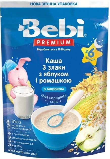 Каша молочна Bebi Premium 3 злаки з яблуком і ромашкою, з 6 місяців, 200 г