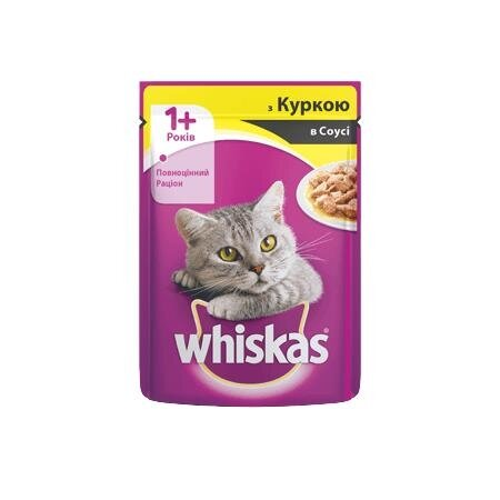 Корм вологий для кішок Whiskas 1+ з куркою в соусі, 100 г