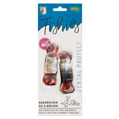 Ласощі жувальні Bubimex Fishies Knotted Chewing Bones with Fish and Duck кручені кістки з качкою та тріскою для собак, 90 г
