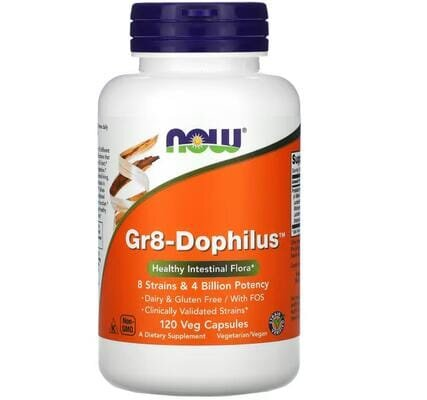 Пробіотики для покращення шлункового тракту NOW Gr8-Dophilus вег. капсули №120