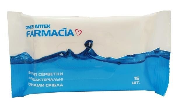 Серветки вологі Farmacia Антибактеріальні, 15 шт