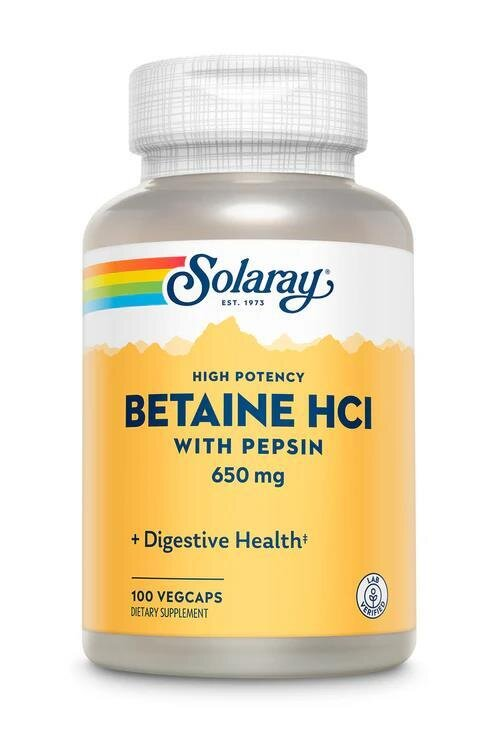 Бетаїн HCL та пепсин Solaray HCL with Pepsin капсули по 650 мг №100