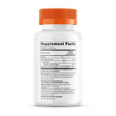 Вітамін D3 для дітей Doctor's Best Doc's Kids Vitamin D3 Gummies 1000 МО з натуральним фруктовим пектином, 60 жувальних таблеток