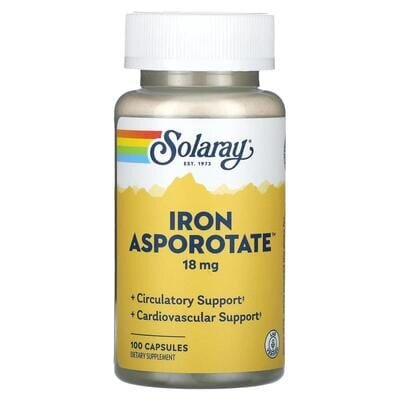 Залізо Solaray Iron Asporotate 18 мг, 100 капсул