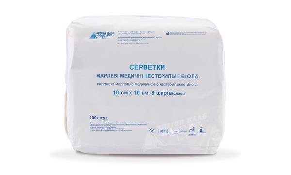 Серветка марлева нестерильна Віола 10 см х 10 см тип 17, 8 шарів, 100 штук
