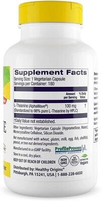 L-теанін Healthy Origins L-Theanine 100 мг, 180 капсул