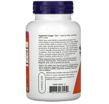 Альфа-ліпоєва кислота NOW Alpha Lipoic Acid 600 мг вег. капсули №120