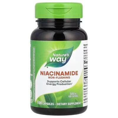 Ніацинамід (Вітамін В3) Nature's Way Niacinamide 500 мг, що не викликає почервоніння, 100 веганських капсул