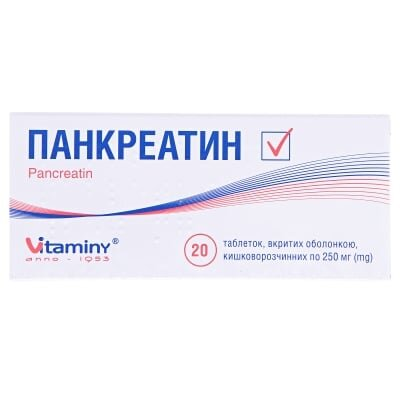 Панкреатин таблетки, в/о, киш./розч. по 0.25 г №20 (10х2)