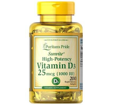 Вітамін Д3 Puritan's Pride Vitamin D3 1000, 200 капсул