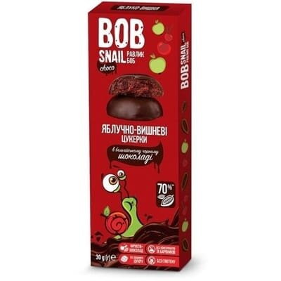 Цукерки Bob Snail Choсo Яблуко-вишня в бельгійському чорному шоколаді, 30 г