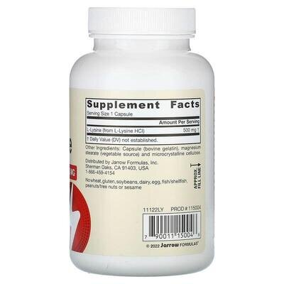 L-лізин Jarrow Formulas L-Lysine 500 мг, 100 капсул