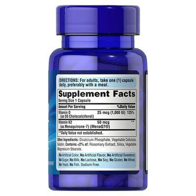 Вітамін D3 та K2 Puritan's Pride Vitamin D3 & K2, 60 капсул