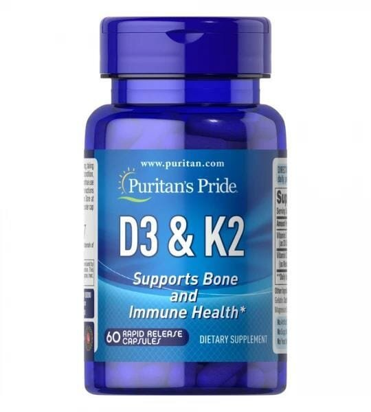Вітамін D3 та K2 Puritan's Pride Vitamin D3 & K2, 60 капсул