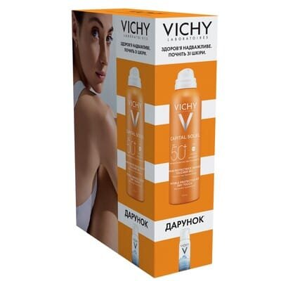 Набір Vichy Capital Soleil сонцезахисний зволожуючий водостійкий спрей-вуаль SPF50, 200 мл + Термальна Вода, для догляду за шкірою, 50 мл