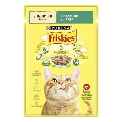 Корм вологий для кішок Purina Friskies шматочки в підливі з качкою, 85 г