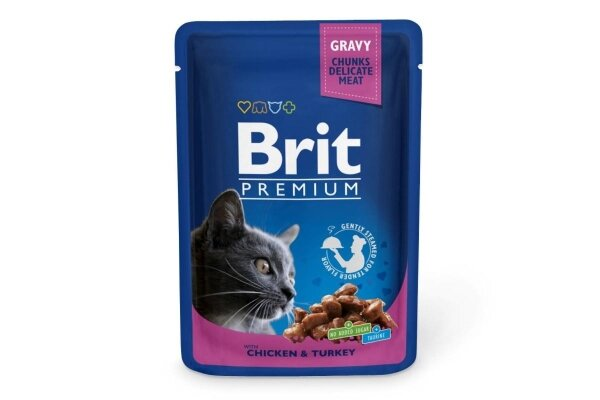 Корм вологий для котів Brit premium Pouches with chicken and turkey з куркою та індичкою, 100 г
