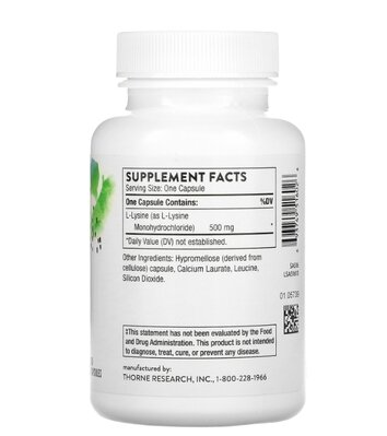 L-лізин Thorne Research L-Lysine 500 мг, 60 капсул