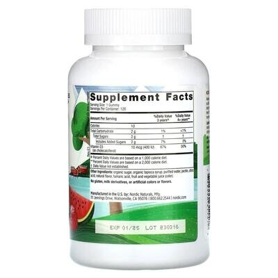 Вітамін D3 для дітей Nordic Naturals Vitamin D3 400 МО кавун, 120 цукерок