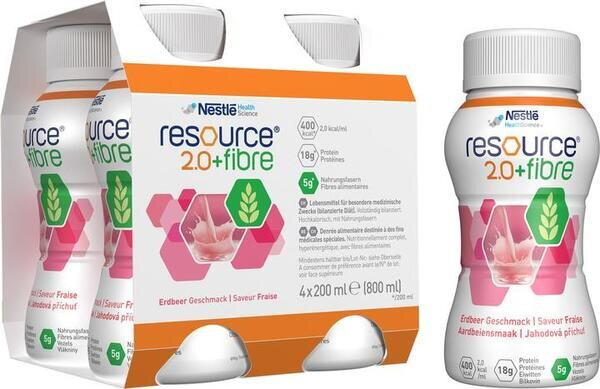 Ентеральне харчування Nestle Resource 2.0 + Fibre зі смаком полуниці, 4 шт по 200 мл