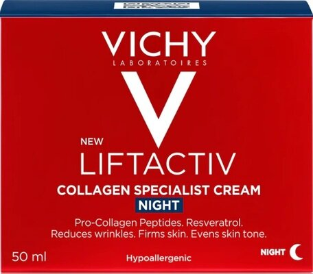 Крем-догляд Vichy LiftActiv Collagen Specialist нічний антивіковий з ефектом корекції зморшок та надання пружності шкірі, 50 мл