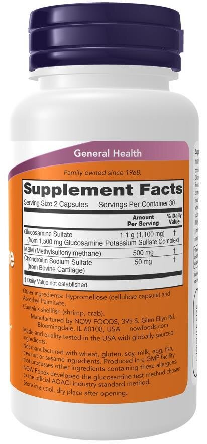 Глюкозамін та МСМ NOW Glucosamine & MSM капсули №60