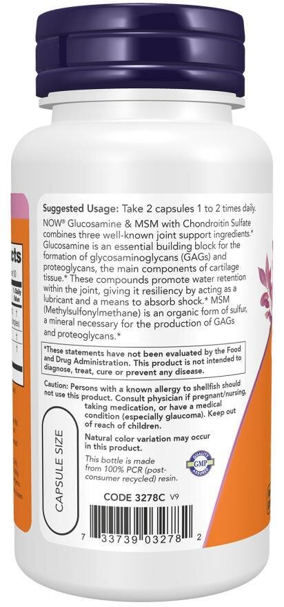Глюкозамін та МСМ NOW Glucosamine & MSM капсули №60