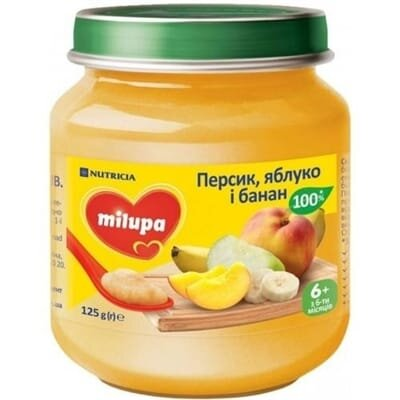 Пюре фруктове Milupa Персик, яблуко і банан для дітей з 6 місяців, 125 г