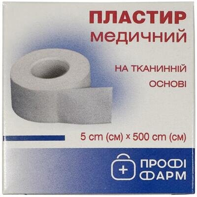 Пластир медичний Профі Фарм на тканинній основі 5 см х 500 см, 1 штука