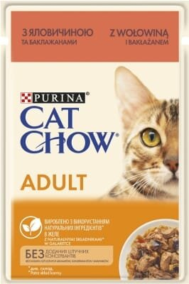 Корм вологий для кішок Purina Cat Chow Adult з яловичиною та баклажанами в желе, 85 г