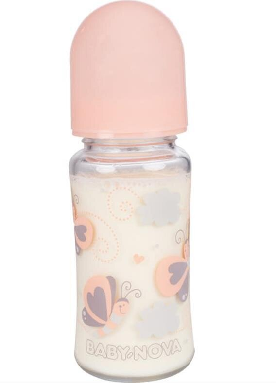 Пляшечка Baby-Nova 44240 скляна з декором, 230 мл