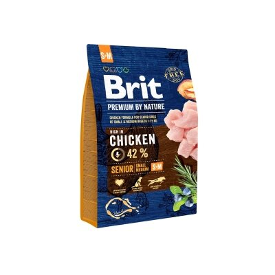 Корм сухий Brit Premium Senior S + M для літніх собак дрібних і середніх порід зі смаком курки, 3 кг