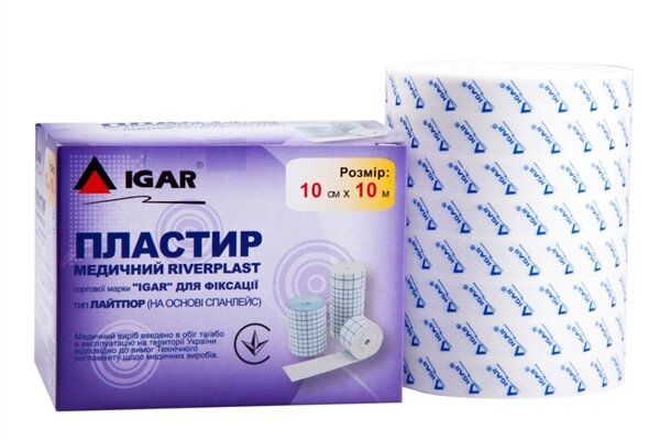 Пластир медичний IGAR RiverPlast тип Лайтпор на нетканій основі (спанлейс) для фіксації 10 см х 10 м, 1 штука