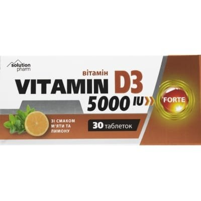 Вітамін D3 5000 МE Форте Solution Pharm таблетки зі смаком м'яти та лимона №30