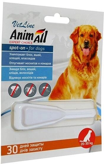 Краплі на холку AnimAll VetLine Spot-On від бліх і кліщів для собак вагою від 20 до 30 кг, 6 мл