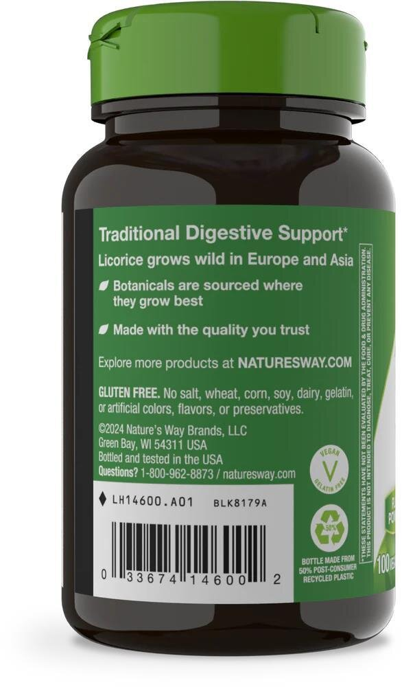 Солодки корінь Nature's Way Licorice Root, 100 веганських капсул