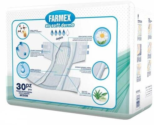 Підгузки для дорослих Farmex Premium Air Soft Dermo Super, розмір M, 30 штук
